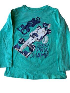 5/$10 | Boy's Long-Seleve T-Shirt - Ready for Play in Mint Green Race Cars